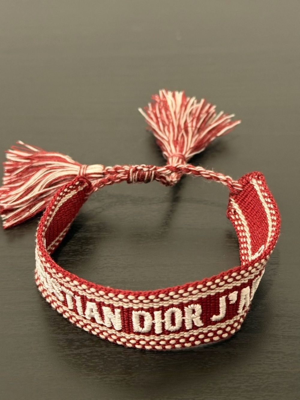 Christian Dior J’adior Red and white cotton Woven Logo Bracelet - Picture 4 of 5